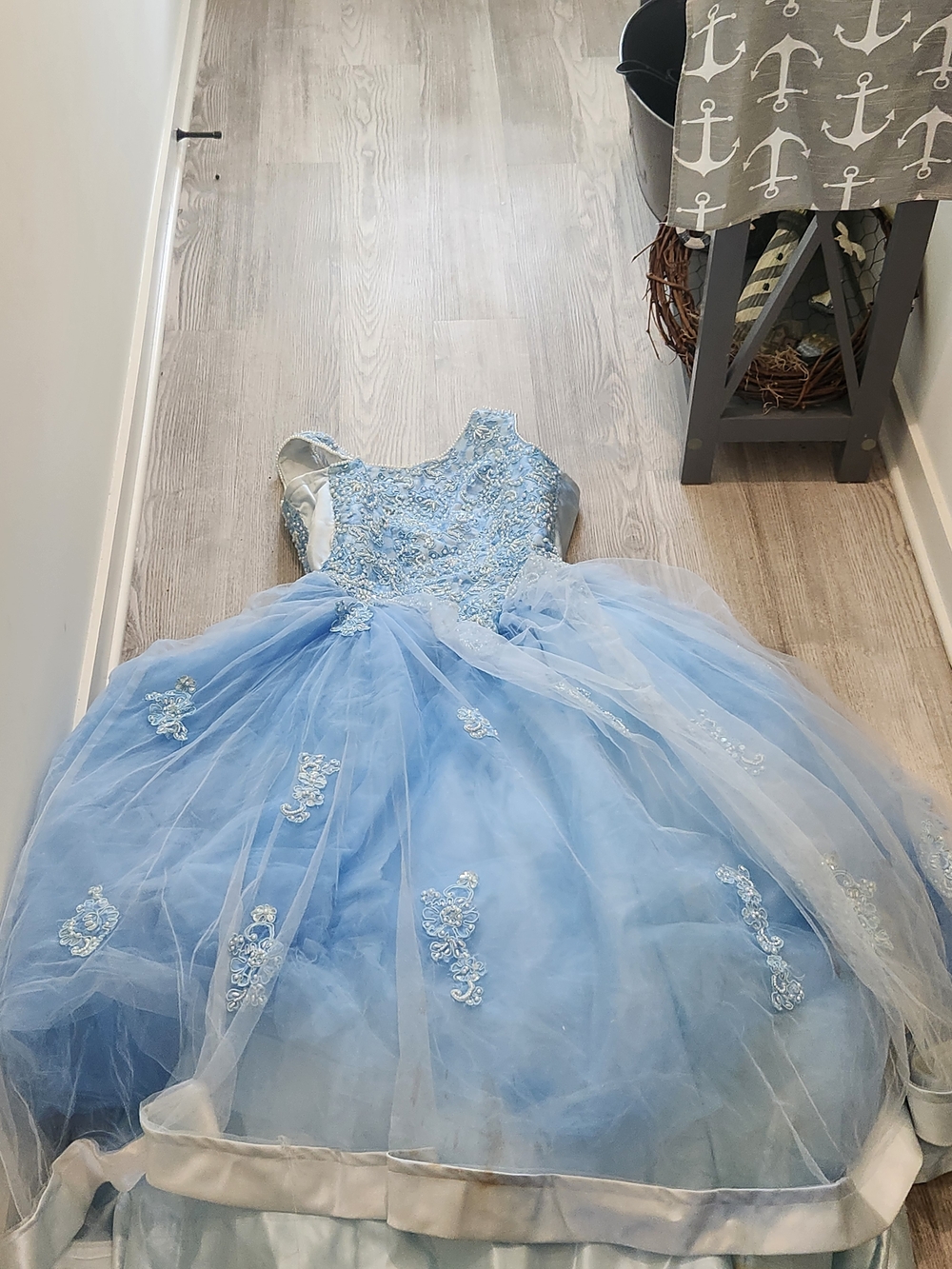 Light Blue Formal Tulle Dress with Embroidered Bodice